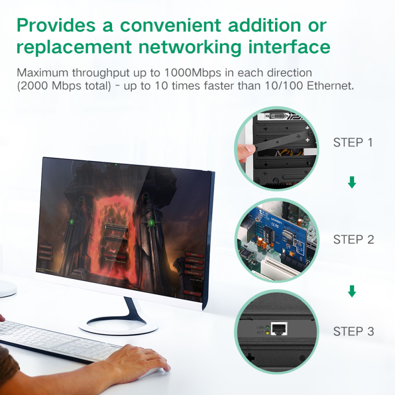 Karta sieciowa Ugreen US230 Gigabit 10/ 100/ 1000Mbps PCI-E - czarna