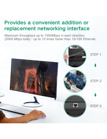 Karta sieciowa Ugreen US230 Gigabit 10/ 100/ 1000Mbps PCI-E - czarna Karta sieciowa Ugreen US230 Gigabit 10/ 100/ 1000Mbps PCI-E - czarna