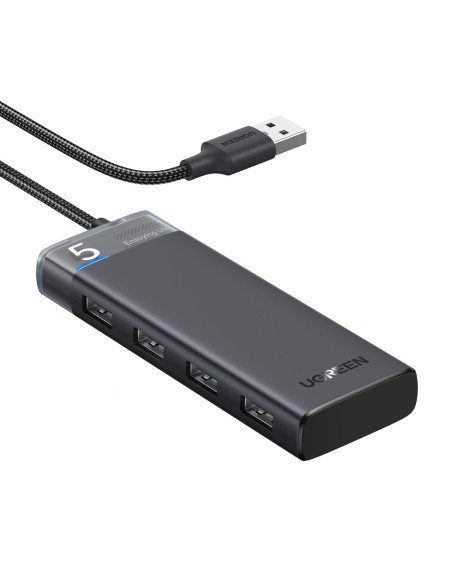HUB Ugreen CM653 z 4 portami USB-A i kablem zasilającym USB-A - czarny HUB Ugreen CM653 z 4 portami USB-A i kablem zasilającym USB-A - czarny