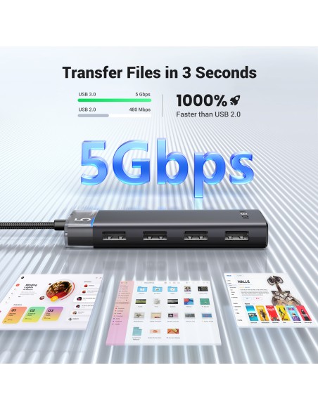 HUB Ugreen CM653 z 4 portami USB-A i kablem zasilającym USB-A - czarny HUB Ugreen CM653 z 4 portami USB-A i kablem zasilającym USB-A - czarny