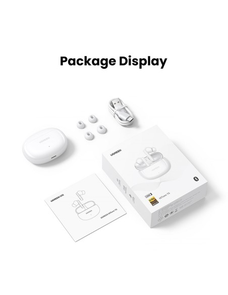 Słuchawki bezprzewodowe Ugreen HiTune T6 z funkcją ANC + kabel USB-A - USB-C - białe Słuchawki bezprzewodowe Ugreen HiTune T6 z funkcją ANC + kabel USB-A - USB-C - białe
