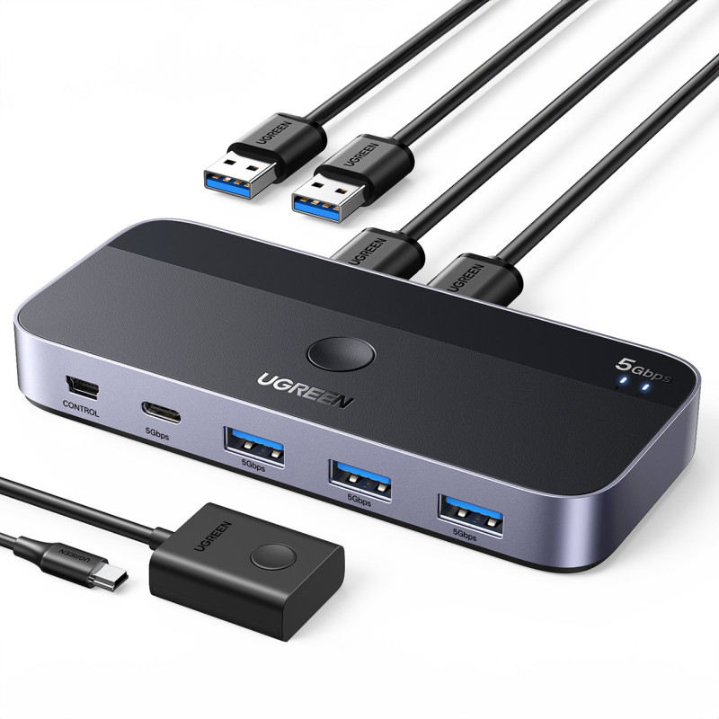 Przełącznik switch Ugreen CM662 USB 3.0 switch 2-in-4 + 2x kabel USB-A - czarny Przełącznik switch Ugreen CM662 USB 3.0 switch 2-in-4 + 2x kabel USB-A - czarny