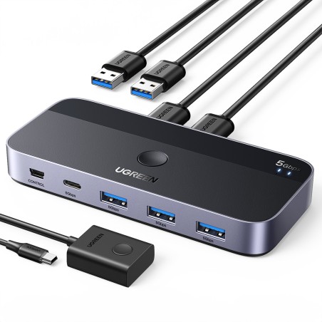 Przełącznik switch Ugreen CM662 USB 3.0 switch 2-in-4 + 2x kabel USB-A - czarny Przełącznik switch Ugreen CM662 USB 3.0 switch 2-in-4 + 2x kabel USB-A - czarny