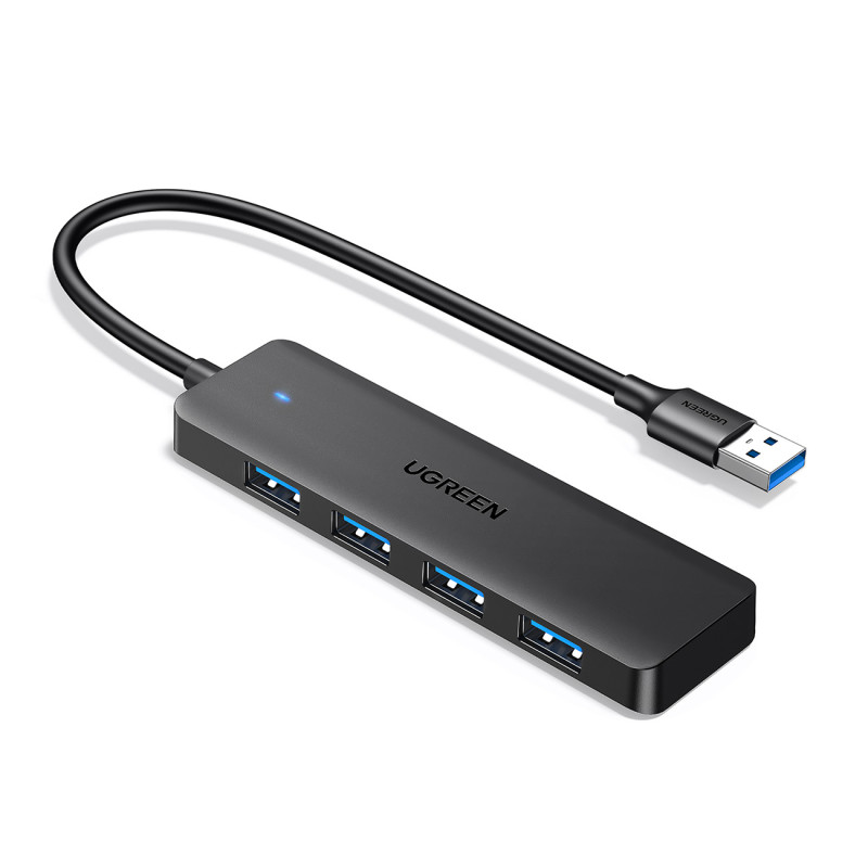 HUB Ugreen CM219 z 4 portami USB-A 3.0 i kablem USB-A 3.0 - czarny HUB Ugreen CM219 z 4 portami USB-A 3.0 i kablem USB-A 3.0 - czarny