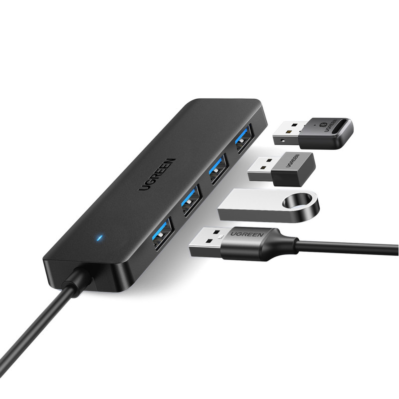 HUB Ugreen CM219 z 4 portami USB-A 3.0 i kablem USB-A 3.0 - czarny