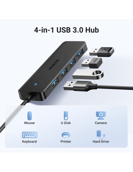 HUB Ugreen CM219 z 4 portami USB-A 3.0 i kablem USB-A 3.0 - czarny HUB Ugreen CM219 z 4 portami USB-A 3.0 i kablem USB-A 3.0 - czarny