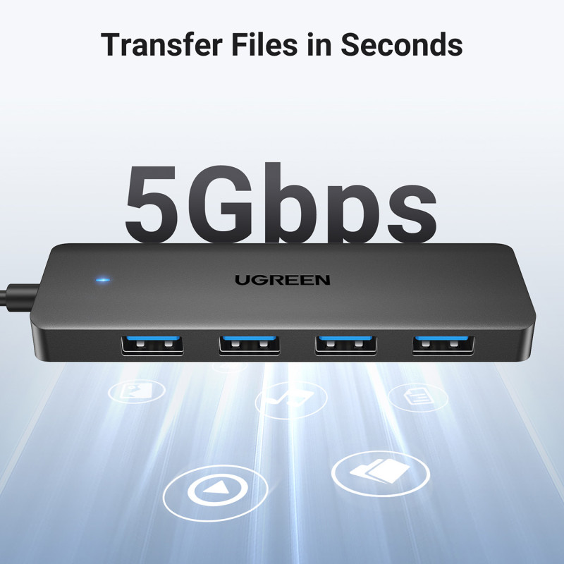 HUB Ugreen CM219 z 4 portami USB-A 3.0 i kablem USB-A 3.0 - czarny