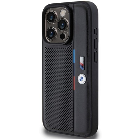Etui BMW Perforated Tricolor Line na iPhone 15 Pro - czarne Etui BMW Perforated Tricolor Line na iPhone 15 Pro - czarne