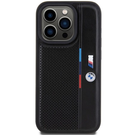 Etui BMW Perforated Tricolor Line na iPhone 15 Pro - czarne Etui BMW Perforated Tricolor Line na iPhone 15 Pro - czarne