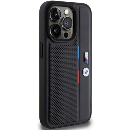 Etui BMW Perforated Tricolor Line na iPhone 15 Pro - czarne Etui BMW Perforated Tricolor Line na iPhone 15 Pro - czarne