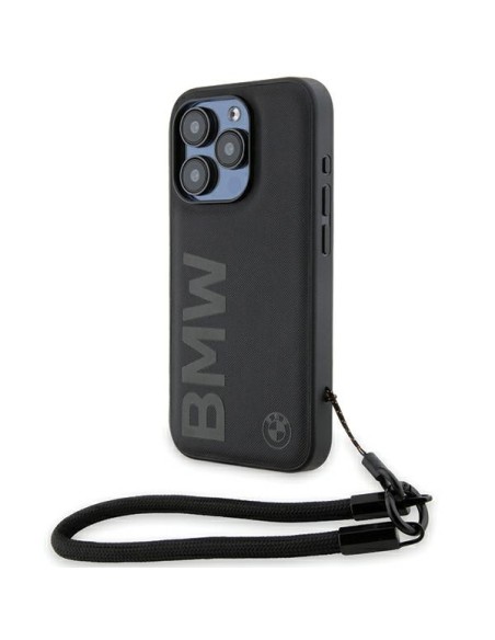 Etui BMW Signature Leather Wordmark Cord na iPhone 15 Pro - czarne Etui BMW Signature Leather Wordmark Cord na iPhone 15 Pro - czarne