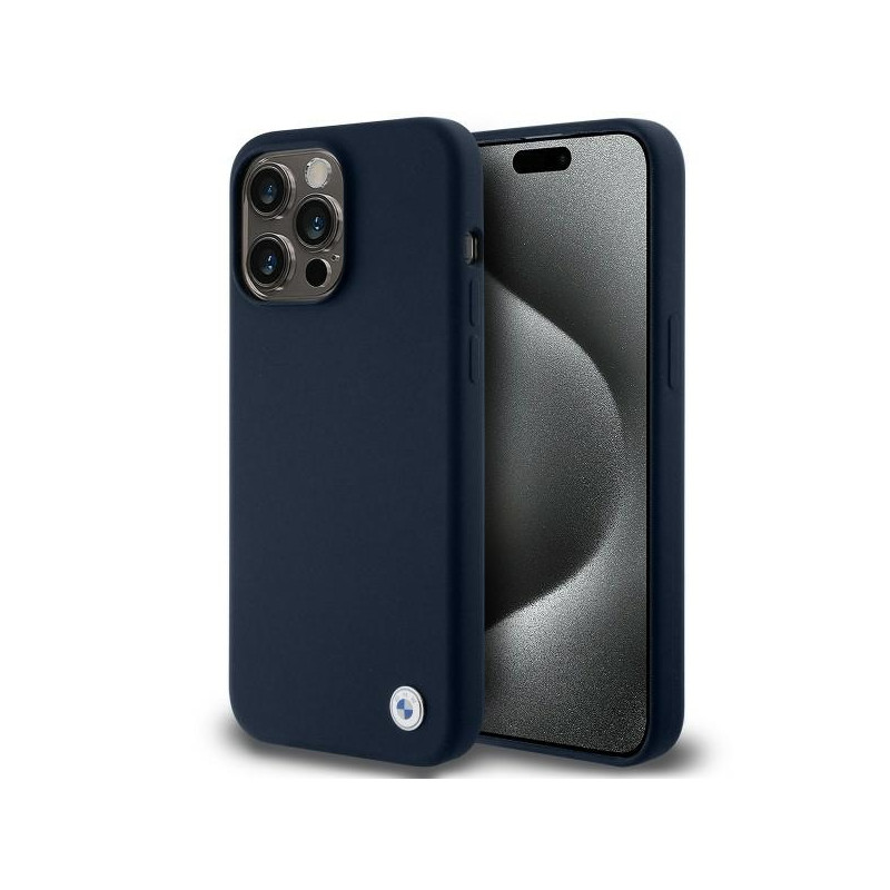 Etui BMW Silicone Metal Logo na iPhone 15 Pro - granatowe