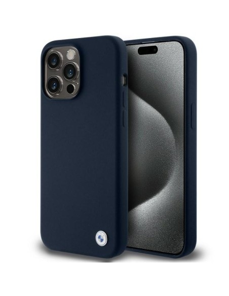 Etui BMW Silicone Metal Logo na iPhone 15 Pro - granatowe Etui BMW Silicone Metal Logo na iPhone 15 Pro - granatowe