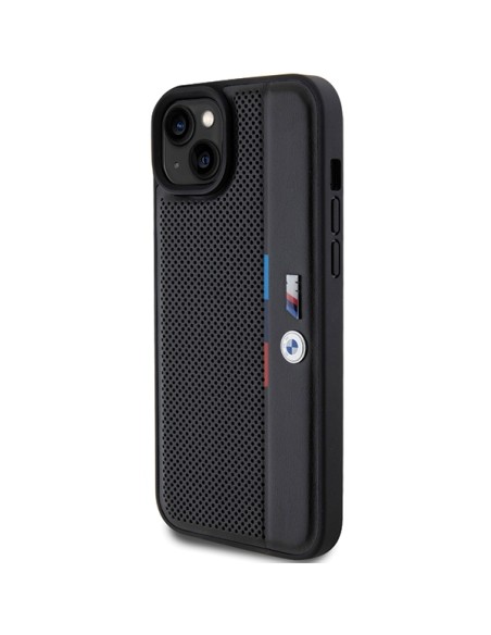 Etui BMW Perforated Tricolor Line na iPhone 15 Plus / 14 Plus - czarne Etui BMW Perforated Tricolor Line na iPhone 15 Plus / 14 Plus - czarne