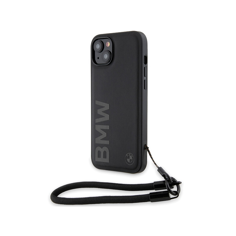 Etui BMW Signature Leather Wordmark Cord na iPhone 15 Plus / 14 Plus - czarne Etui BMW Signature Leather Wordmark Cord na iPhone 15 Plus / 14 Plus - czarne