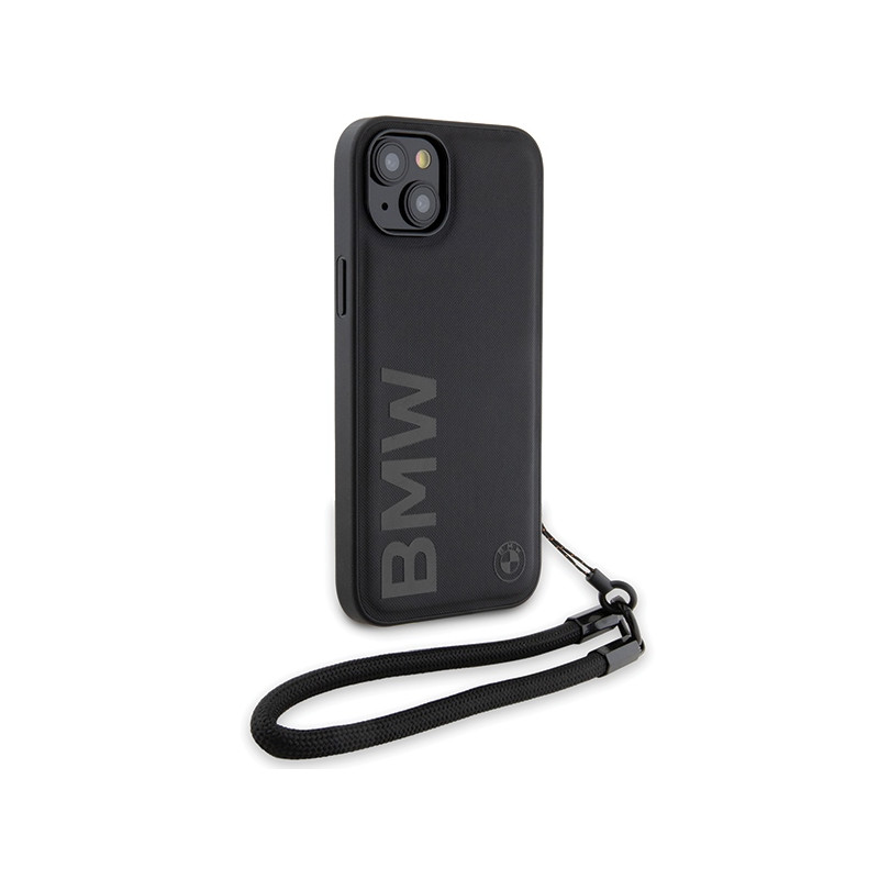 Etui BMW Signature Leather Wordmark Cord na iPhone 15 Plus / 14 Plus - czarne