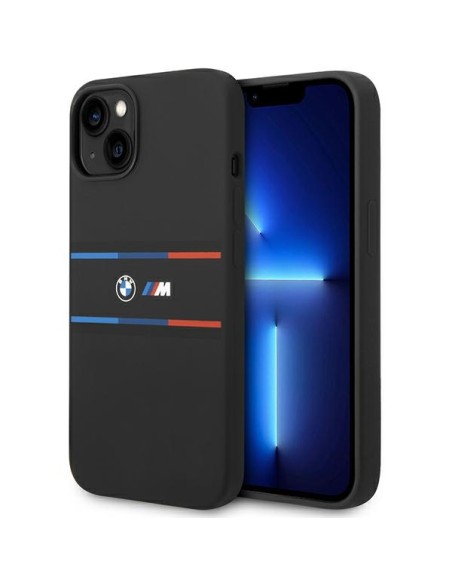 Etui BMW M Silicone Tricolor Lines na iPhone 15 / 14 / 13 - czarne Etui BMW M Silicone Tricolor Lines na iPhone 15 / 14 / 13 - czarne