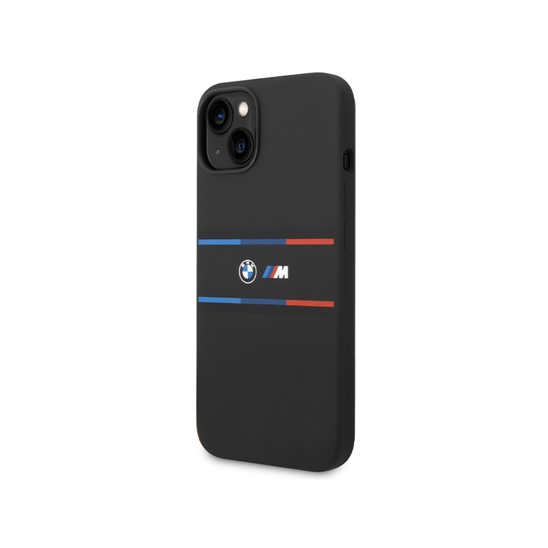 Etui BMW M Silicone Tricolor Lines na iPhone 15 / 14 / 13 - czarne