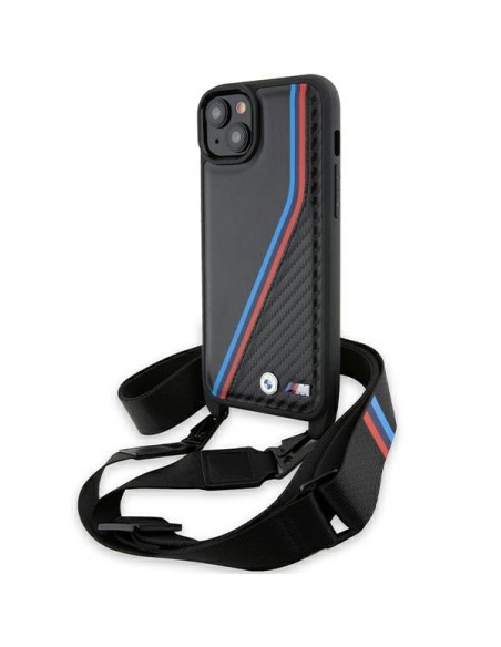Etui BMW M Edition Carbon Tricolor Lines & Strap na iPhone 15 / 14 / 13 - czarne Etui BMW M Edition Carbon Tricolor Lines & Strap na iPhone 15 / 14 / 13 - czarne
