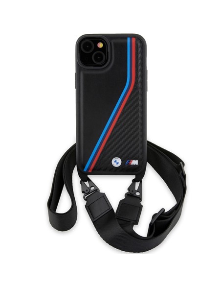 Etui BMW M Edition Carbon Tricolor Lines & Strap na iPhone 15 / 14 / 13 - czarne Etui BMW M Edition Carbon Tricolor Lines & Strap na iPhone 15 / 14 / 13 - czarne