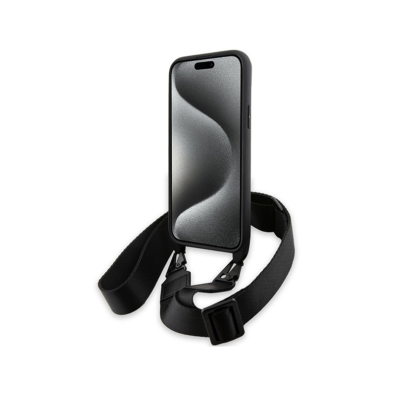 Etui BMW M Edition Carbon Tricolor Lines & Strap na iPhone 15 / 14 / 13 - czarne