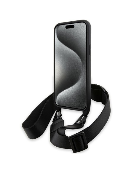Etui BMW M Edition Carbon Tricolor Lines & Strap na iPhone 15 / 14 / 13 - czarne Etui BMW M Edition Carbon Tricolor Lines & Strap na iPhone 15 / 14 / 13 - czarne