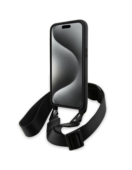 Etui BMW M Edition Carbon Tricolor Lines & Strap na iPhone 15 Pro Max - czarne Etui BMW M Edition Carbon Tricolor Lines & Strap na iPhone 15 Pro Max - czarne