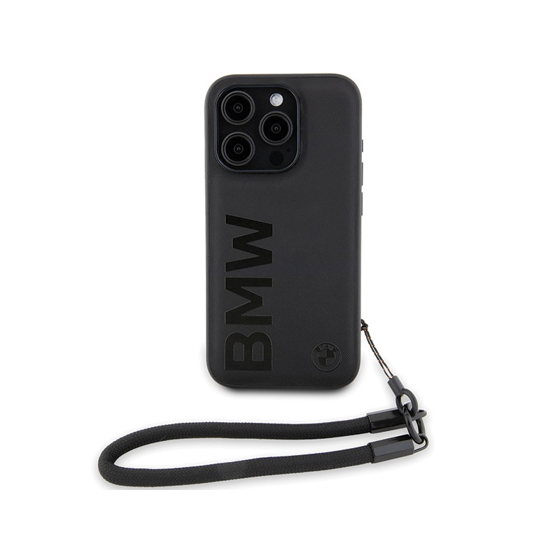 Etui BMW Signature Leather Wordmark Cord na iPhone 15 Pro Max - czarne