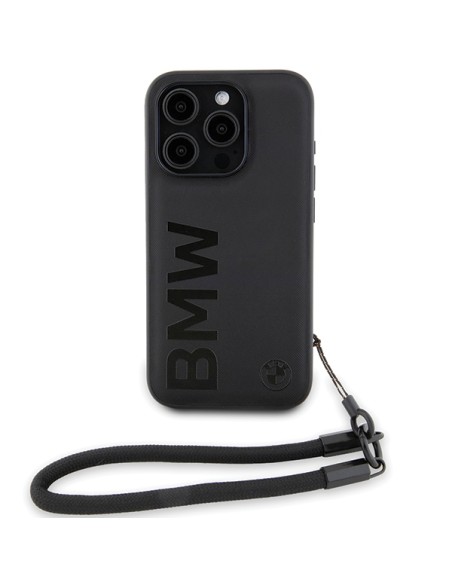 Etui BMW Signature Leather Wordmark Cord na iPhone 15 Pro Max - czarne Etui BMW Signature Leather Wordmark Cord na iPhone 15 Pro Max - czarne