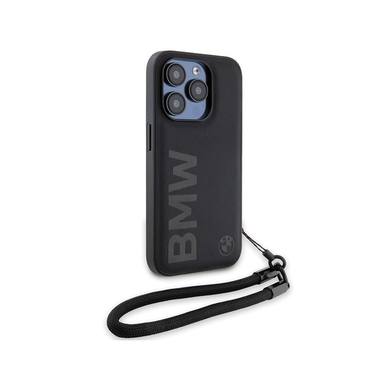 Etui BMW Signature Leather Wordmark Cord na iPhone 15 Pro Max - czarne