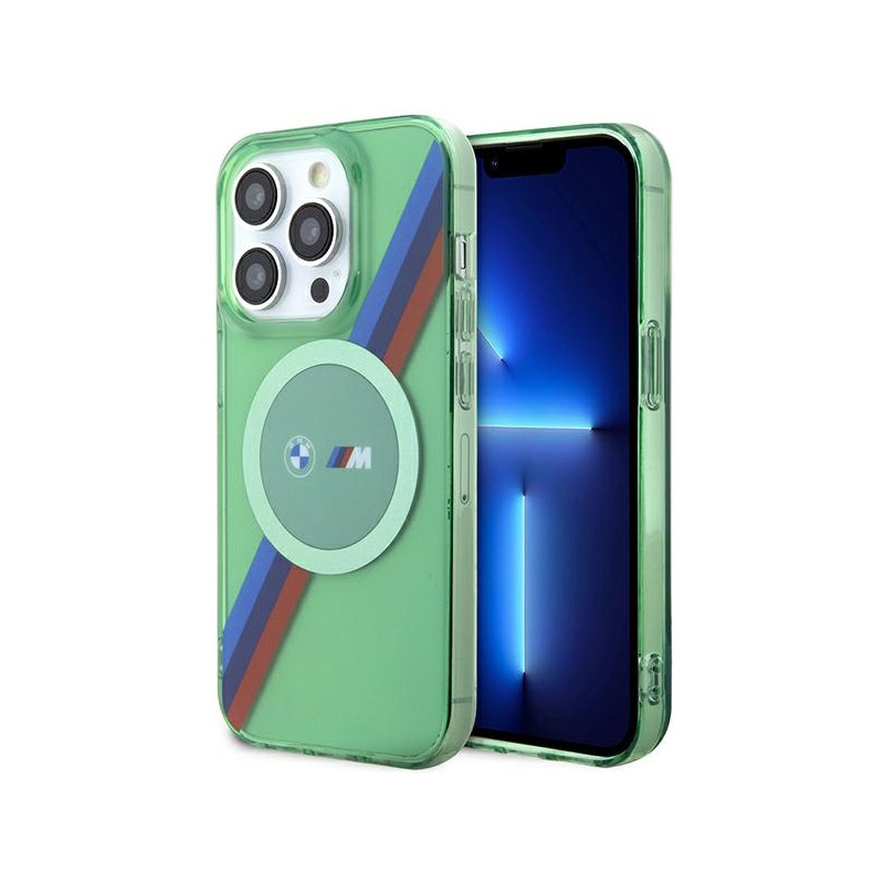 Etui BMW M Tricolor Stripes MagSafe na iPhone 15 Pro - zielone Etui BMW M Tricolor Stripes MagSafe na iPhone 15 Pro - zielone