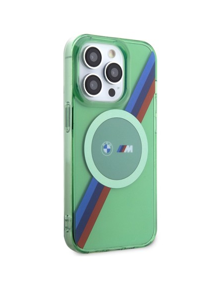 Etui BMW M Tricolor Stripes MagSafe na iPhone 15 Pro - zielone Etui BMW M Tricolor Stripes MagSafe na iPhone 15 Pro - zielone