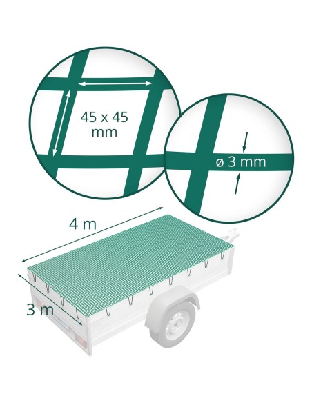 Krovinio tvirtinimo tinklas priekabai 4 x 3 m žalias Krovinio tvirtinimo tinklas priekabai 4 x 3 m žalias