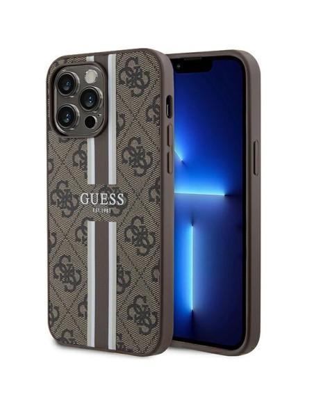 Etui Guess 4G Printed Stripes MagSafe na iPhone 15 Pro Max - brązowe Etui Guess 4G Printed Stripes MagSafe na iPhone 15 Pro Max - brązowe