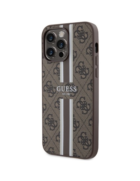 Etui Guess 4G Printed Stripes MagSafe na iPhone 15 Pro Max - brązowe Etui Guess 4G Printed Stripes MagSafe na iPhone 15 Pro Max - brązowe