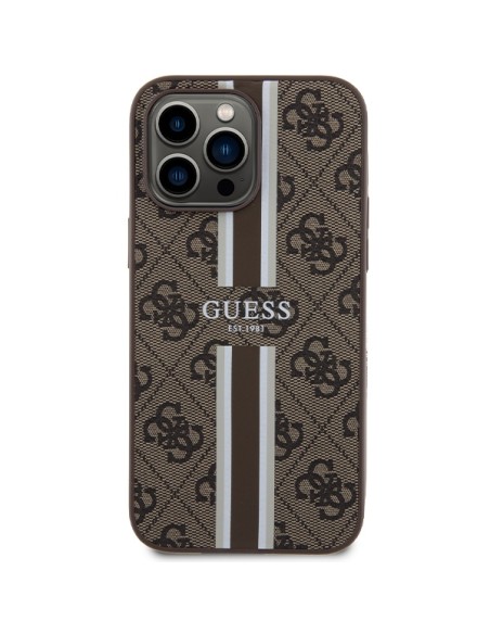 Etui Guess 4G Printed Stripes MagSafe na iPhone 15 Pro Max - brązowe Etui Guess 4G Printed Stripes MagSafe na iPhone 15 Pro Max - brązowe