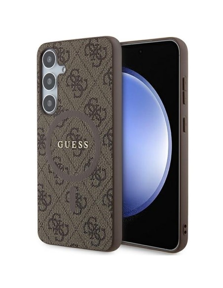 Etui Guess 4G Collection Leather Metal Logo MagSafe na Samsung Galaxy S24+ - brązowe Etui Guess 4G Collection Leather Metal Logo MagSafe na Samsung Galaxy S24+ - brązowe