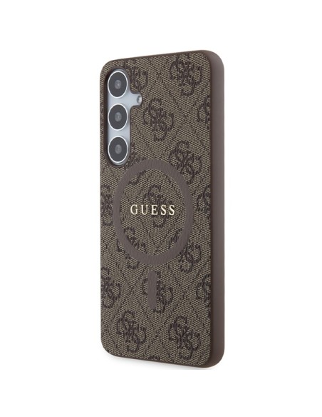 Etui Guess 4G Collection Leather Metal Logo MagSafe na Samsung Galaxy S24+ - brązowe Etui Guess 4G Collection Leather Metal Logo MagSafe na Samsung Galaxy S24+ - brązowe