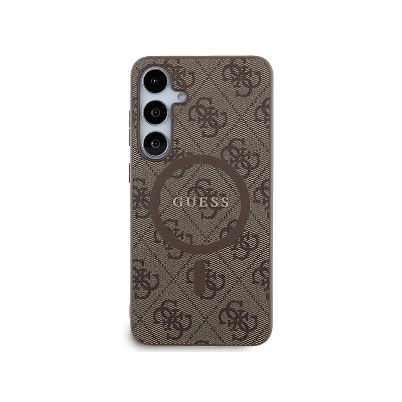 Etui Guess 4G Collection Leather Metal Logo MagSafe na Samsung Galaxy S24+ - brązowe