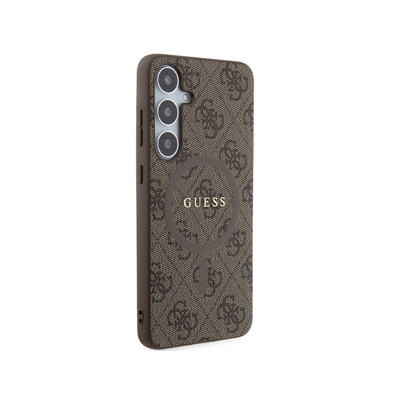 Etui Guess 4G Collection Leather Metal Logo MagSafe na Samsung Galaxy S24+ - brązowe