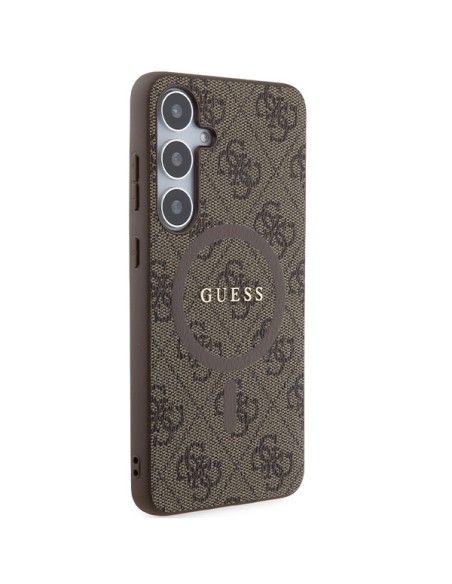Etui Guess 4G Collection Leather Metal Logo MagSafe na Samsung Galaxy S24+ - brązowe Etui Guess 4G Collection Leather Metal Logo MagSafe na Samsung Galaxy S24+ - brązowe