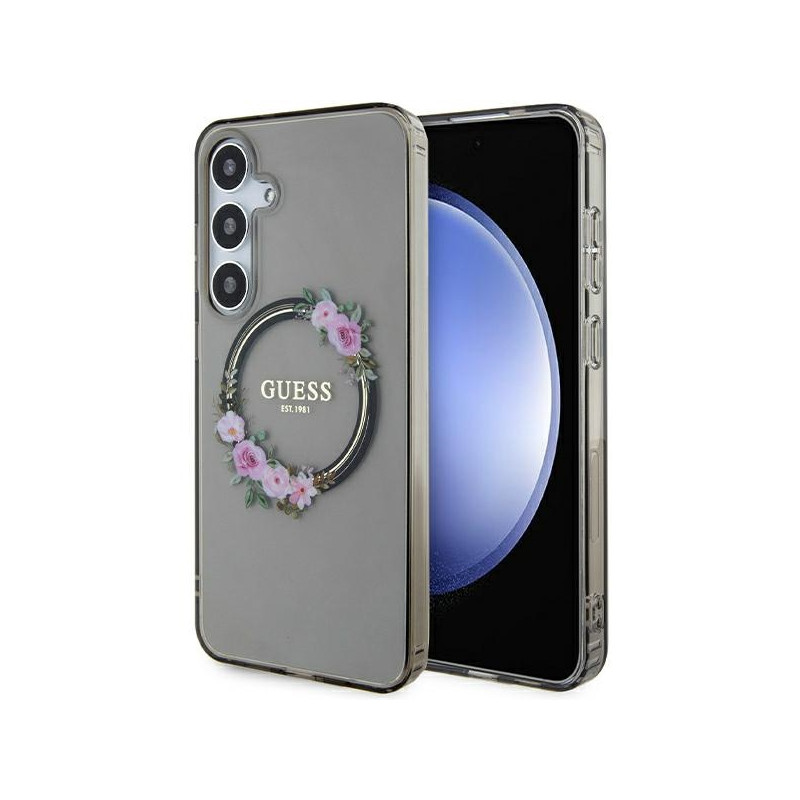 Etui Guess IML Flowers Wreath MagSafe na Samsung Galaxy S24+ - czarne Etui Guess IML Flowers Wreath MagSafe na Samsung Galaxy S24+ - czarne