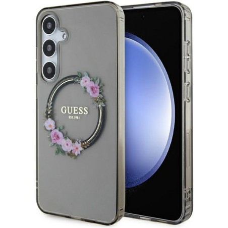 Etui Guess IML Flowers Wreath MagSafe na Samsung Galaxy S24+ - czarne Etui Guess IML Flowers Wreath MagSafe na Samsung Galaxy S24+ - czarne