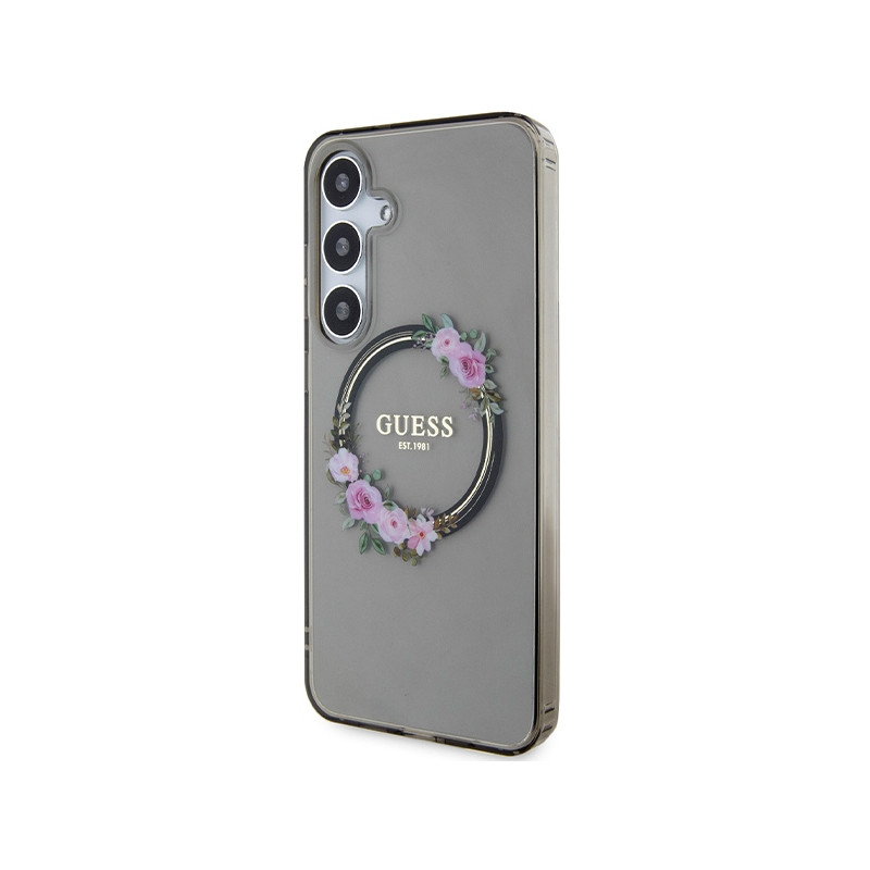 Etui Guess IML Flowers Wreath MagSafe na Samsung Galaxy S24+ - czarne