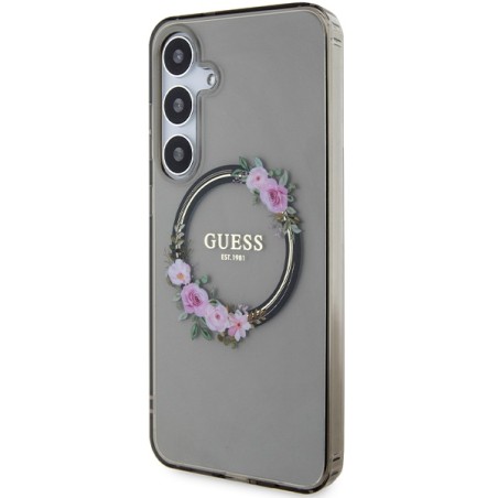 Etui Guess IML Flowers Wreath MagSafe na Samsung Galaxy S24+ - czarne Etui Guess IML Flowers Wreath MagSafe na Samsung Galaxy S24+ - czarne