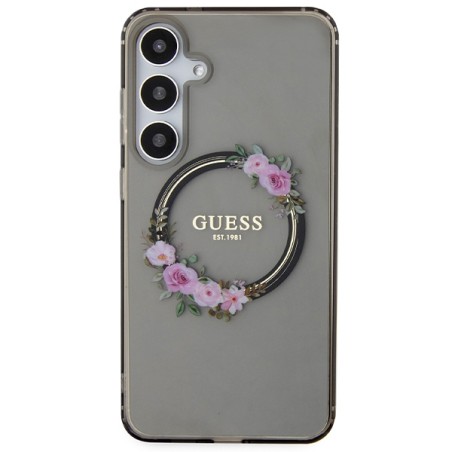 Etui Guess IML Flowers Wreath MagSafe na Samsung Galaxy S24+ - czarne Etui Guess IML Flowers Wreath MagSafe na Samsung Galaxy S24+ - czarne