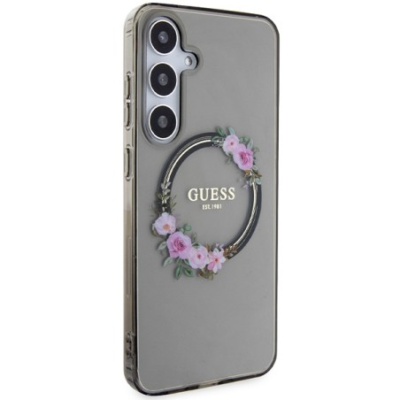 Etui Guess IML Flowers Wreath MagSafe na Samsung Galaxy S24+ - czarne Etui Guess IML Flowers Wreath MagSafe na Samsung Galaxy S24+ - czarne