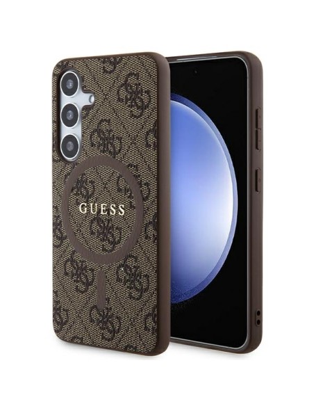 Etui Guess 4G Collection Leather Metal Logo MagSafe na Samsung Galaxy S24 - brązowe Etui Guess 4G Collection Leather Metal Logo MagSafe na Samsung Galaxy S24 - brązowe