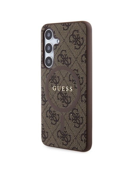 Etui Guess 4G Collection Leather Metal Logo MagSafe na Samsung Galaxy S24 - brązowe Etui Guess 4G Collection Leather Metal Logo MagSafe na Samsung Galaxy S24 - brązowe