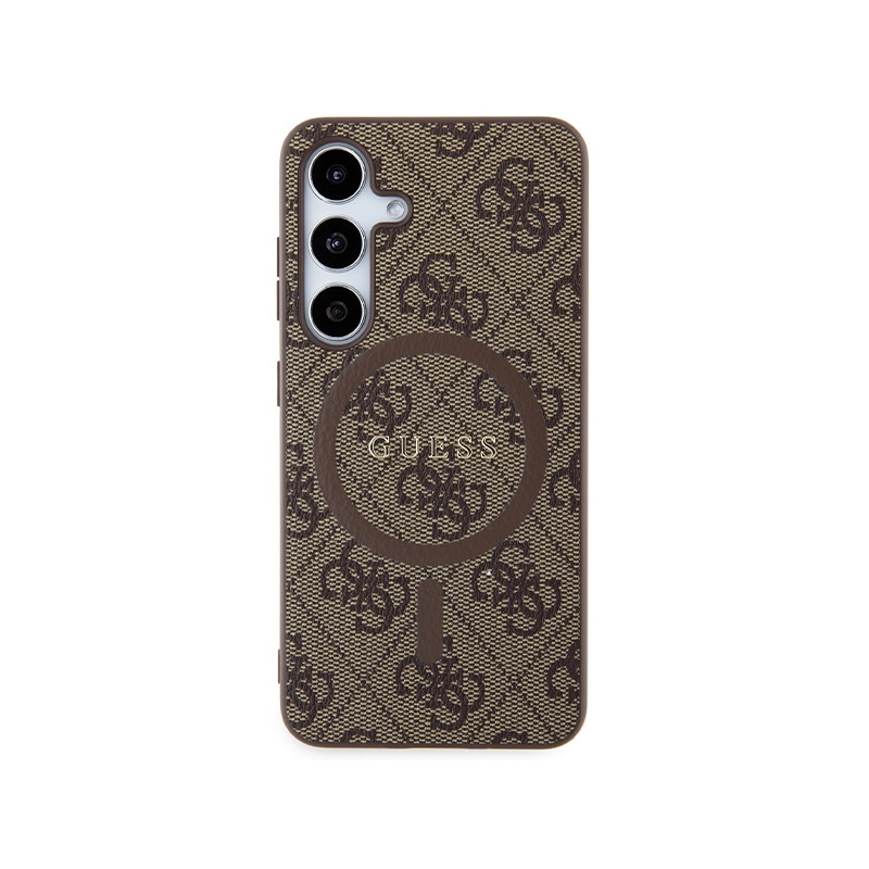 Etui Guess 4G Collection Leather Metal Logo MagSafe na Samsung Galaxy S24 - brązowe